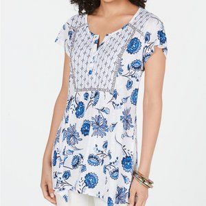 Style & Co Multi-Print Blue/White Floral Tunic Top